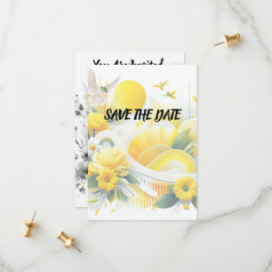 Save The Date Fusion Ensoleillée : Dessins Vibrants Jaune & Citr