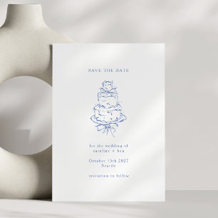 Save The Date Gâteau de mariage minimaliste bleu français vintag