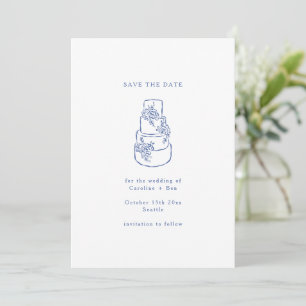 Save The Date Gâteau de Mariage Minimaliste Floral Bleu Blanc Do