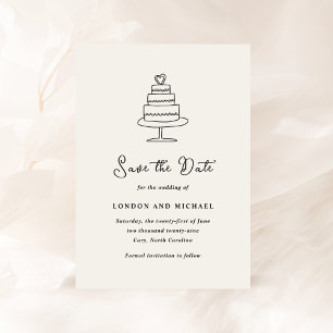Save The Date Gâteau Dessiné à la Main Doodle Mariage Moderne