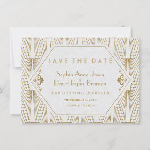 Save The Date Gatsby Art Déco Gold Blanc Enregistrer La Date