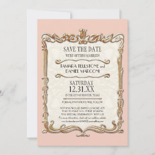 Save The Date Gatsby Art Déco Nouveau Dentelle Faux Or Tulipe