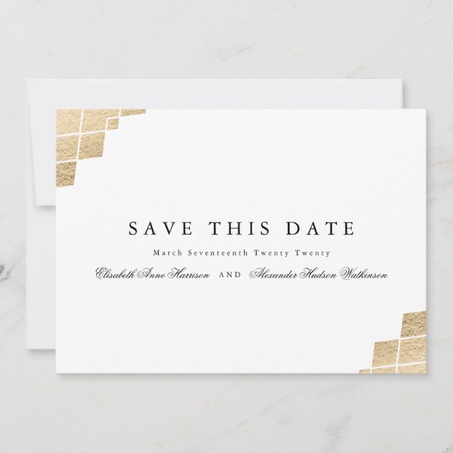 Save The Date Gatsby Géométrique Or Calligraphie (Devant)