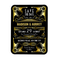 Save the Date Gatsby Wedding Art Deco Gold Black