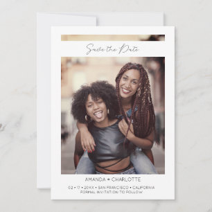 Save The Date Gay Girls Fiançailles simple photo effet instantan