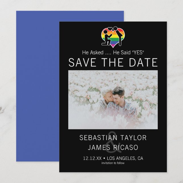 Save the Date Gay He sagte Ja Personalisiert Foto Ankündigung (Vorne/Hinten)