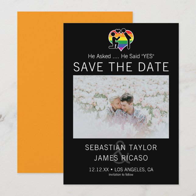 Save the Date Gay He sagte Ja Personalisiert Foto Ankündigung (Vorne/Hinten)