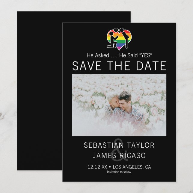 Save the Date Gay He sagte Ja Personalisiert Foto Ankündigung (Vorne/Hinten)