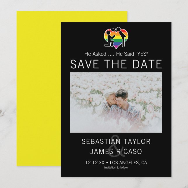 Save the Date Gay He sagte Ja Personalisiert Foto Ankündigung (Vorne/Hinten)