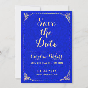 Save the Date Geburtstag - Gold Royal Blue Damask Einladung
