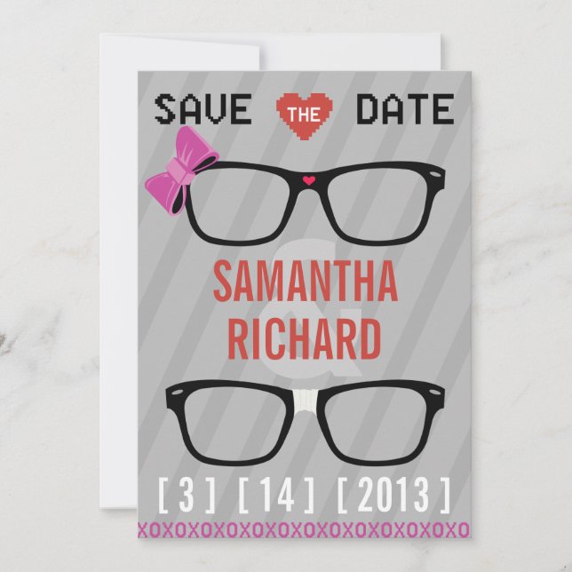 Save The Date Geek de lunettes & Coeurs Mariage Enregistrer la d (Devant)