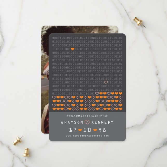 Save The Date Geek Programmé Pour L'amour Code Binaire Sauvegard (Devant/Arrière en situation)