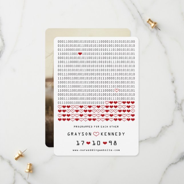 Save The Date Geek Programmé Pour L'Amour Simple Code Binaire Ph (Devant/Arrière en situation)
