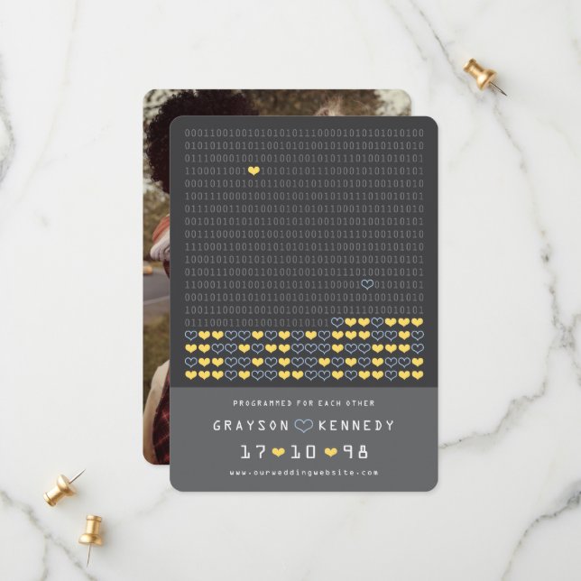 Save The Date Geek Programmé Pour Love Binary Code Enregistrer L (Devant/Arrière en situation)