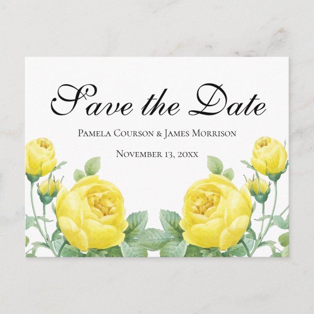 Save the Date Gelbe Rose Blume Verlobung Postkarte (Vorderseite)