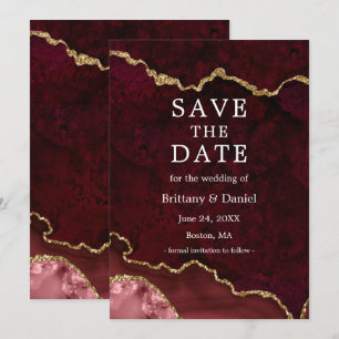 Save The Date Géode d'agate de marbre de Bourgogne à l'aquarelle