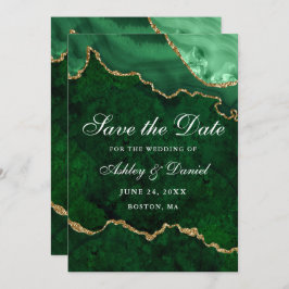 Save The Date Géode d'agate de marbre vert aquarelle or