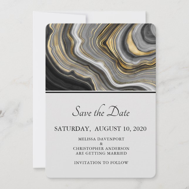 Save The Date Géode Géode Géode Gris et Or Moderne Mariage (Devant)