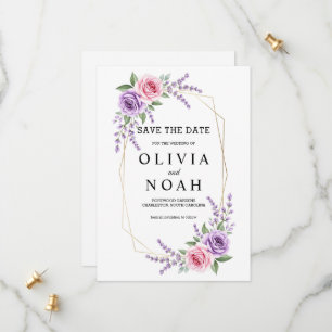 Save The Date Géométrie Rose Lavande et Rose Rose pour Sauvegard