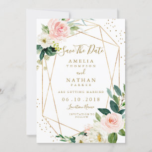 Save The Date Géométrique rougissent les économies florales d'or