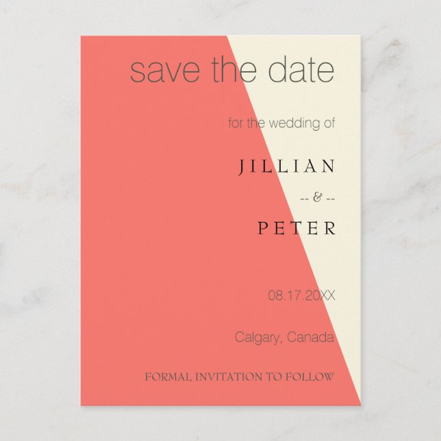 Save the Date geometrische Koralle Postkarte (Vorderseite)