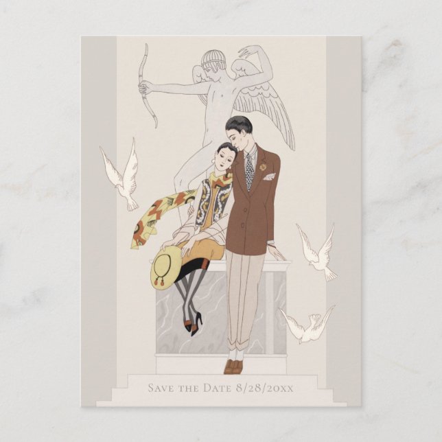 Save the Date George Barbier Liebe Paar CC1224 Postkarte (Vorderseite)