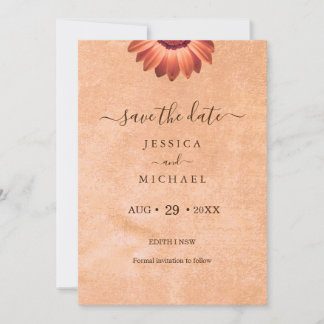Save The Date Gerbera Flower sur Mariage de pêche Abstrait