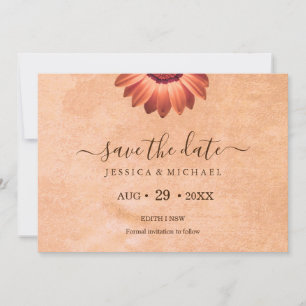 Save The Date Gerbera Flower sur Mariage de pêche Abstrait