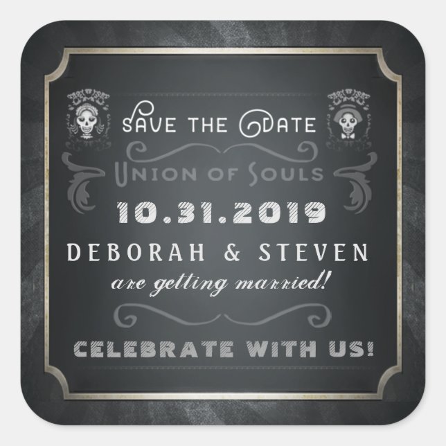 Save the Date Gewerkschaft der Soule Halloween-Pla Quadratischer Aufkleber (Vorderseite)