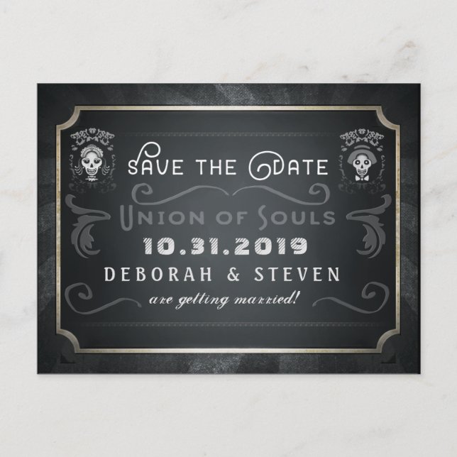 Save the Date Gewerkschaft der Soule Skelettverhei Ankündigungspostkarte (Vorderseite)