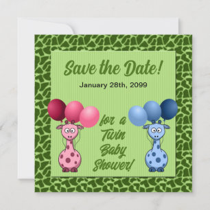 Save The Date Giraffe Baby shower Fraternal Twins