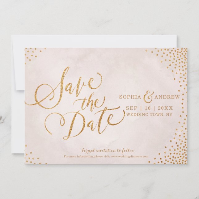 Save The Date Glam blush rose or calligraphie enregistrer la dat (Devant)