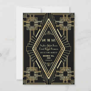 Save The Date Glam Gold et Black Great Gatsby Enregistrer la dat