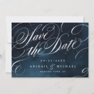 Save The Date Glam marine argent vintage calligraphie enregistre