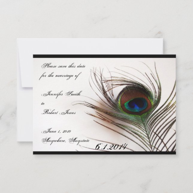 Save The Date Glamour de plumes de paon Enregistrer la date (Devant)
