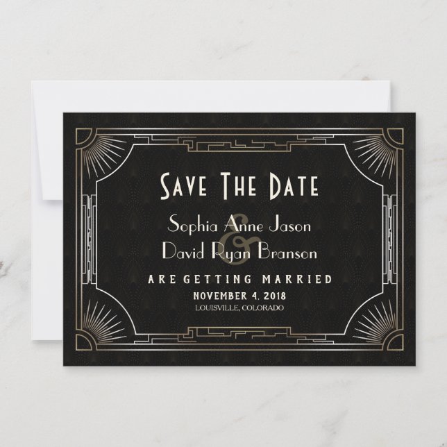 Save The Date Glamour Great Gatsby Gold Art Déco Mariage (Devant)