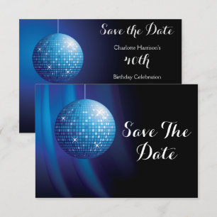Save The Date Glamourous 40e anniversaire Blue Party Disco Ball