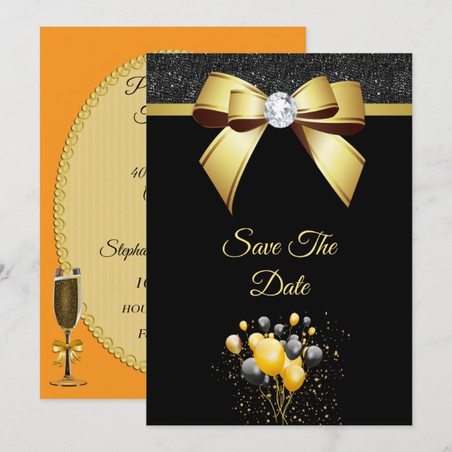 Save The Date Glamourous Elegance Birthday Party (Devant / Derrière)