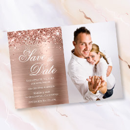 Save The Date Glitter Rose Gold Foil Photo