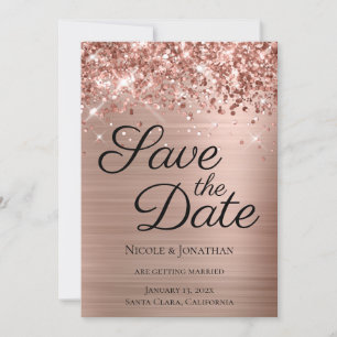 Save The Date Glitterie Rose Gold Foil Élégante calligraphie