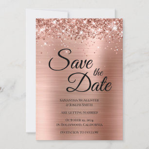Save The Date Glitterie Rose Gold Foil Fancy Script