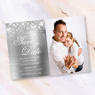 Save The Date Glittery Silver Foil