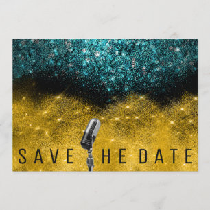 Save the Date Glitzer Gold Aquamarines Mikrofon