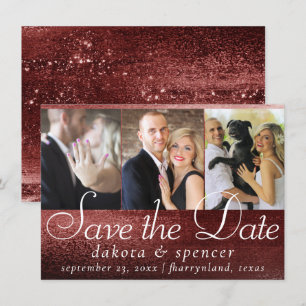 Save The Date Glitzy Foil   Henna Crimson Red Sparkson 3 Photo
