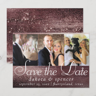Save The Date Glitzy Foil   Rose Gold Mauve Blush Glam 3 Photo