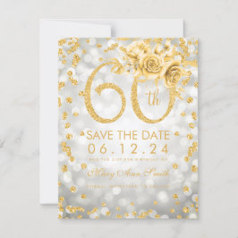 Save The Date Gold 60e anniversaire Lumières de reflet d'argent