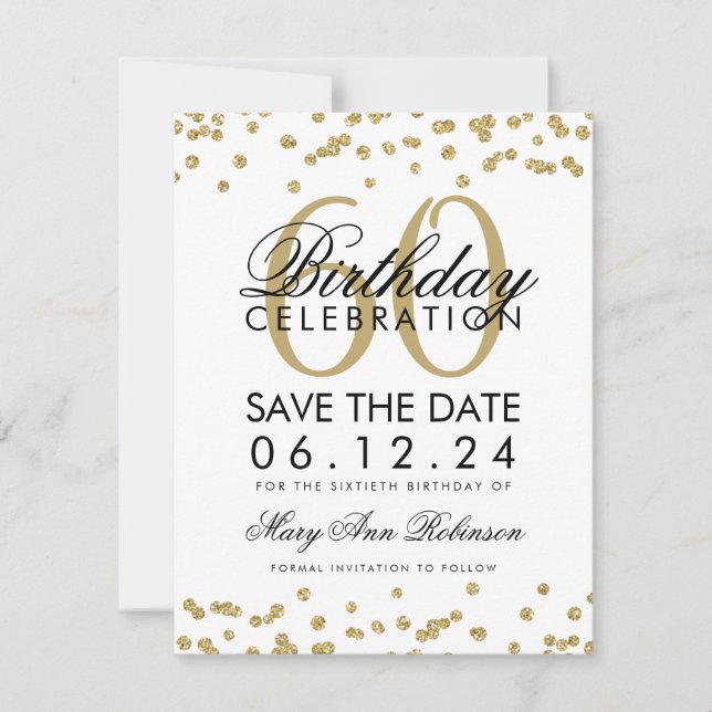 Save The Date Gold 60th Birthday Save Date Confetti (Devant)