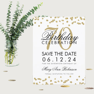 Save The Date Gold 70th Birthday Save Date Confetti