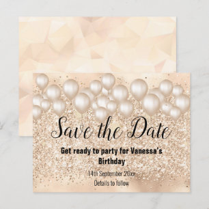 Save the Date Gold Balloons Glitzer 2Ankündigung Ankündigungspostkarte