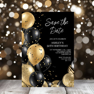 Save the Date Gold Black 50. Geburtstag Einladung